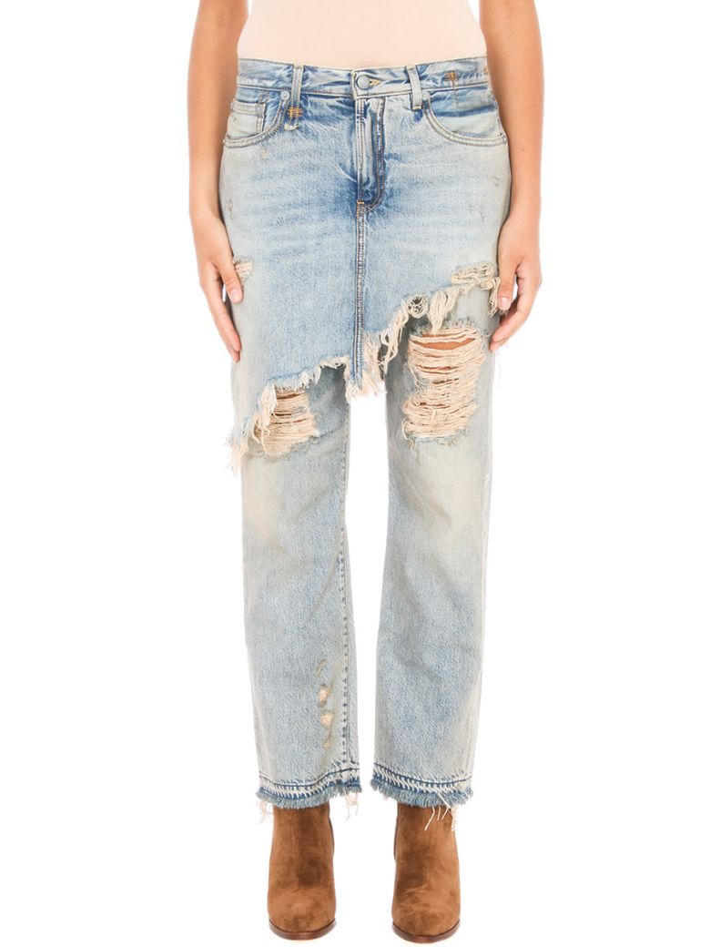 R13 Denim Skirt Overlay Jeans in Cyan | ModeSens
