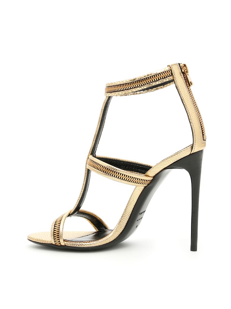 TOM FORD Zip Cage Sandals in Gold|Metallico | ModeSens
