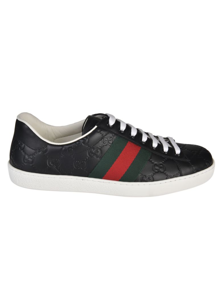 GUCCI New Ace Logo-Embossed Leather Sneakers in Nero Leather | ModeSens