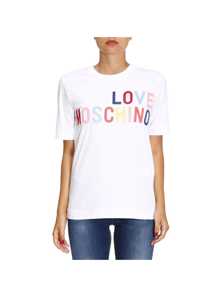LOVE MOSCHINO Logo-Embossed Cotton-Jersey T-Shirt in White | ModeSens