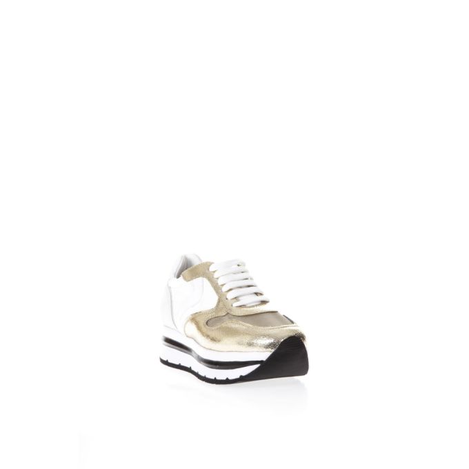 Voile Blanche White & Gold High Sneakers In Leather展示图