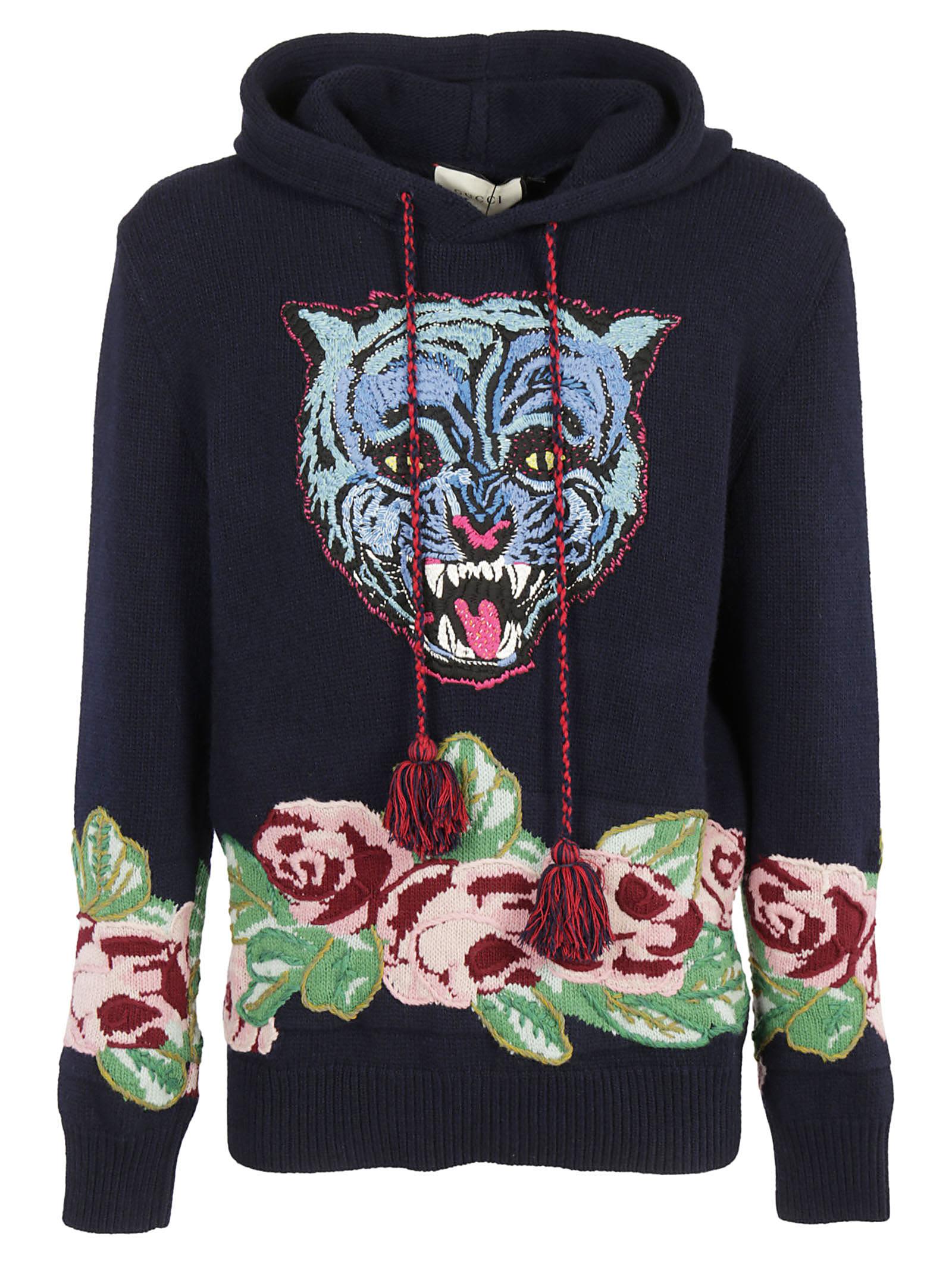 Gucci - Gucci Angry Cat Knitted Hoodie, Men's Fleeces | Italist