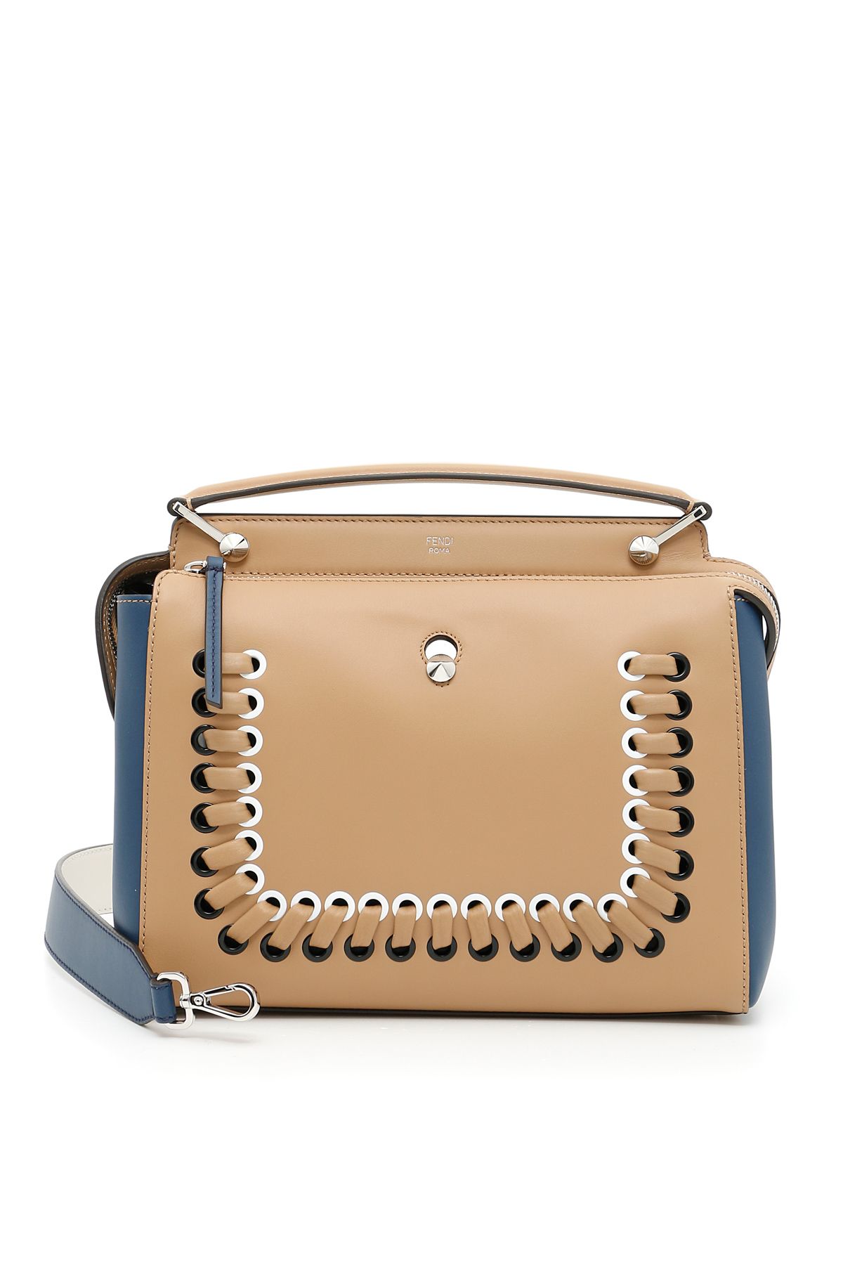 FENDI DOTCOM MEDIUM COLORBLOCK WHIPSTITCH SATCHEL BAG, BROWN/BLUE ...