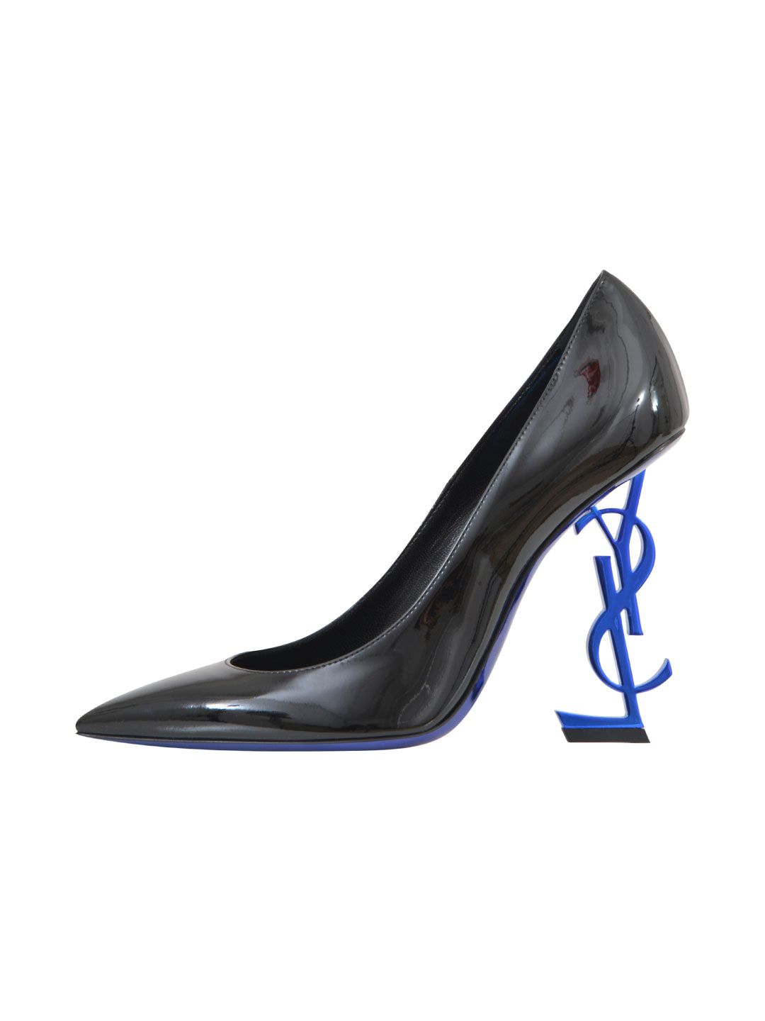 SAINT LAURENT Opyum 110 Pump In Black Patent Leather And Blue Metal ...