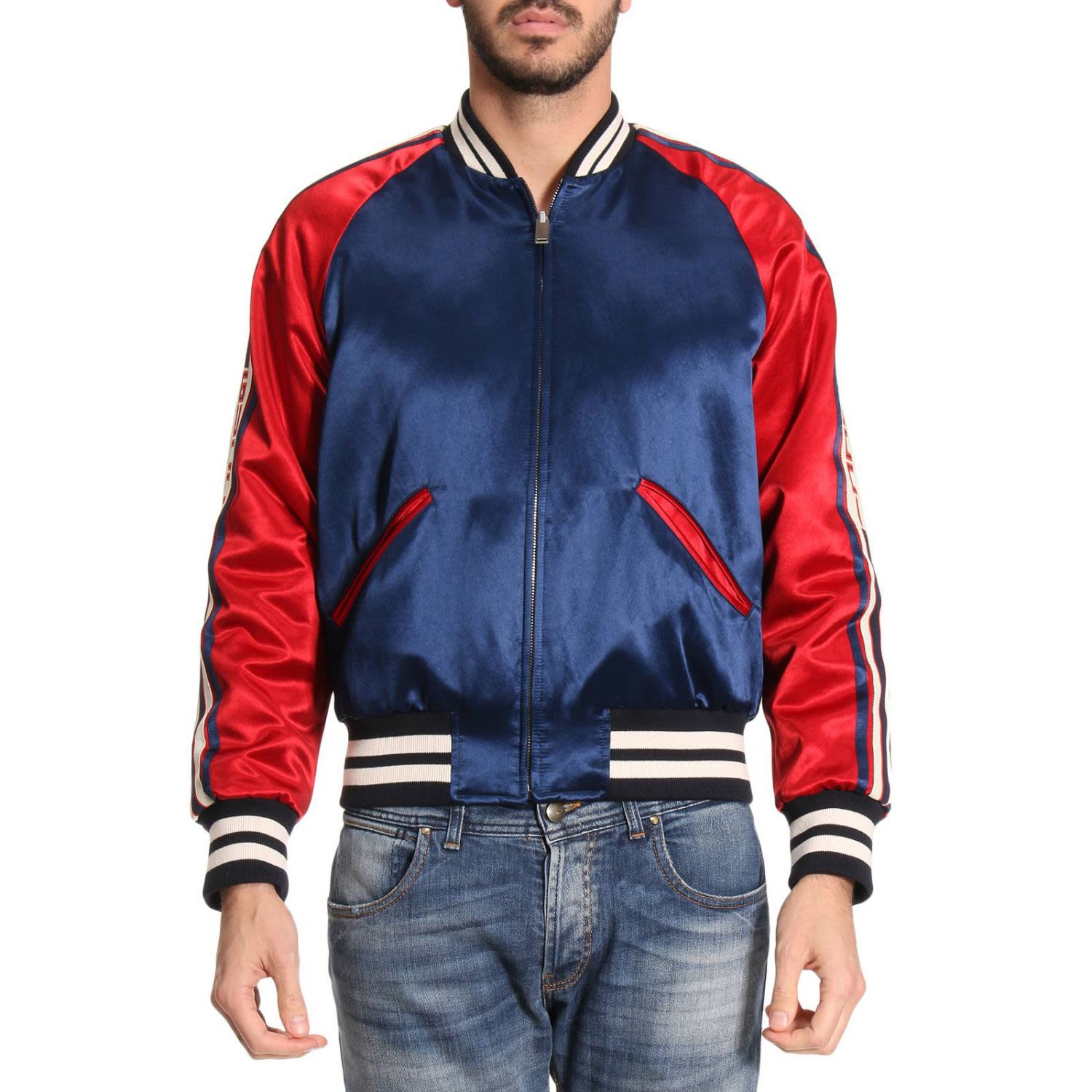 gucci条纹双面醋纤飞行员夹克