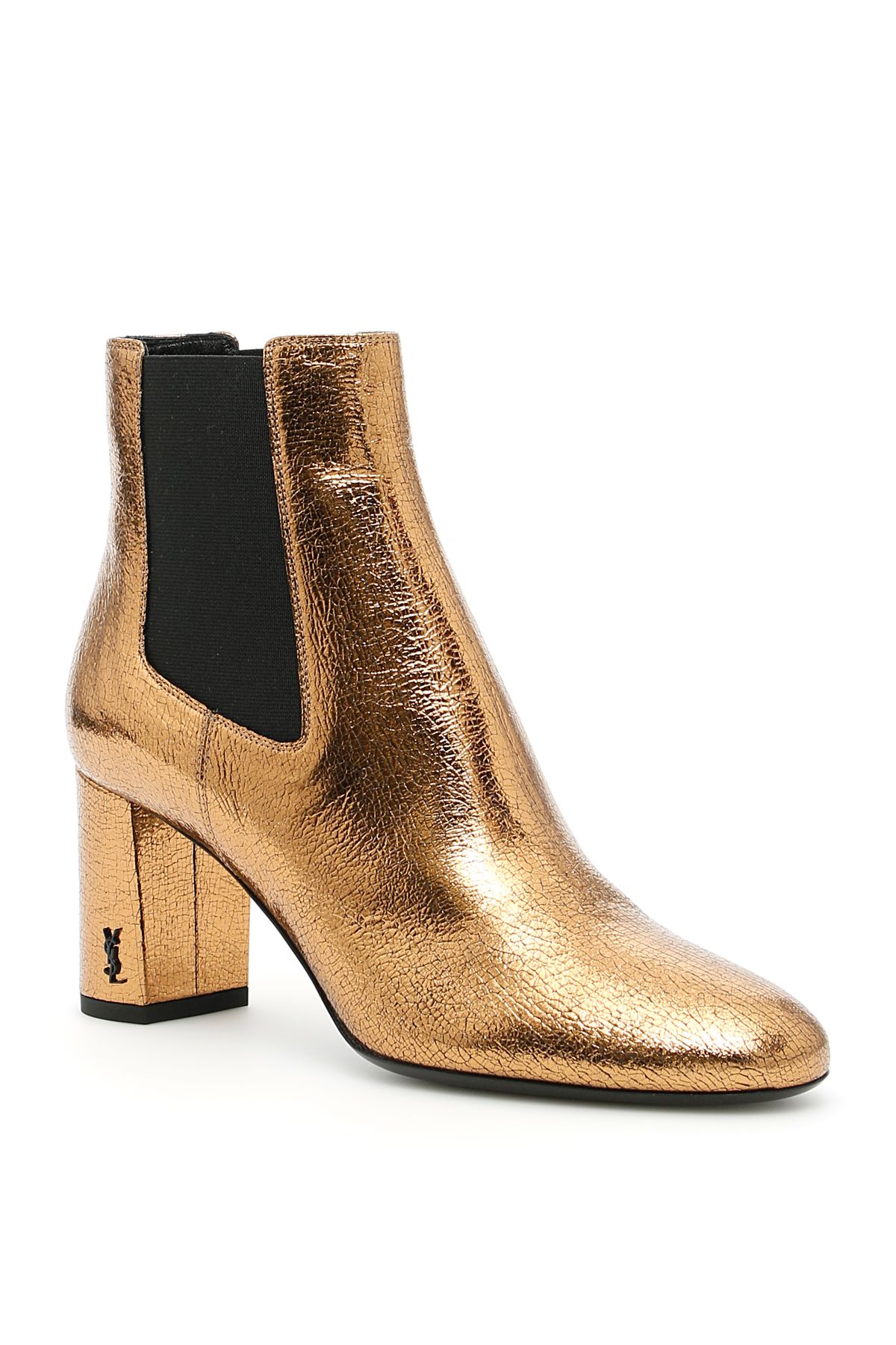 SAINT LAURENT Cracked Metallic Leather Loulou Pin Boots in Bronze ...
