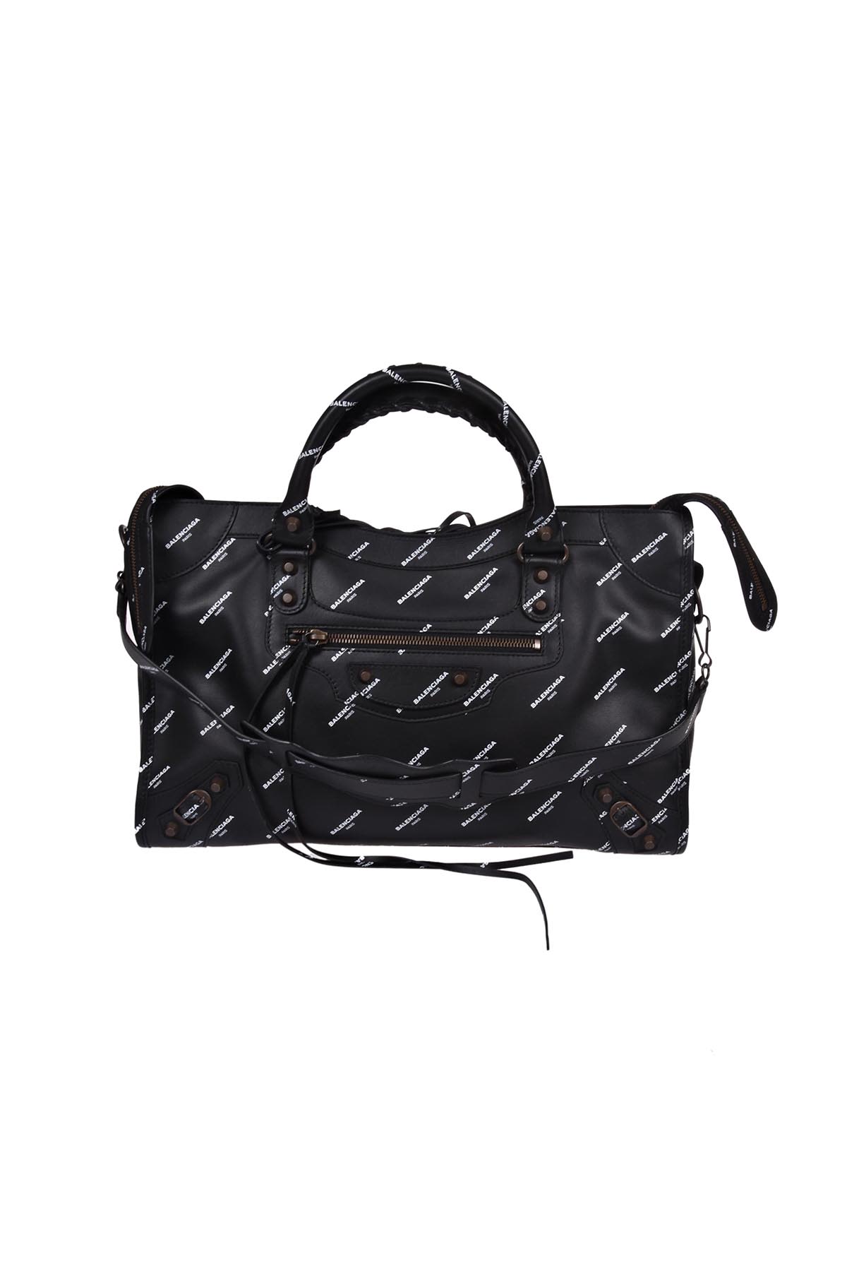 Balenciaga Small Classic City Logo Print Bag In Black | ModeSens