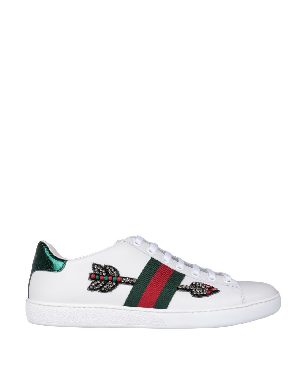 GUCCI New Ace Arrow-Embroidered Leather Trainers in White | ModeSens