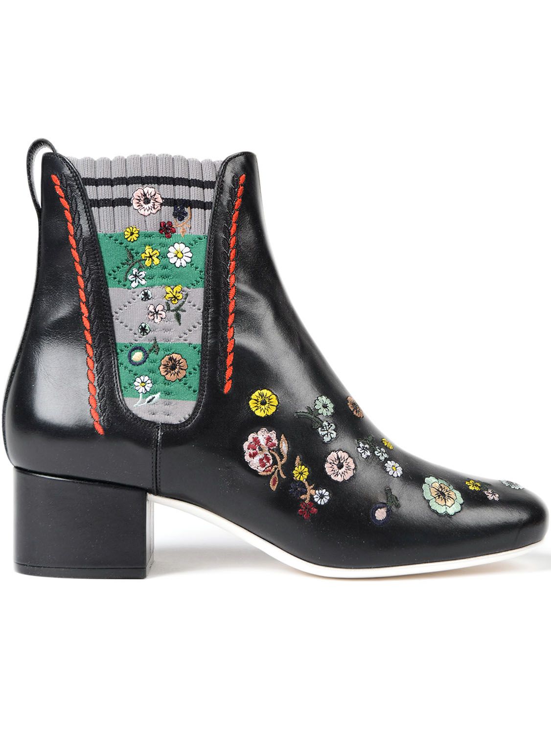 FENDI Embroidered SockTrim Leather Boot, Black ModeSens