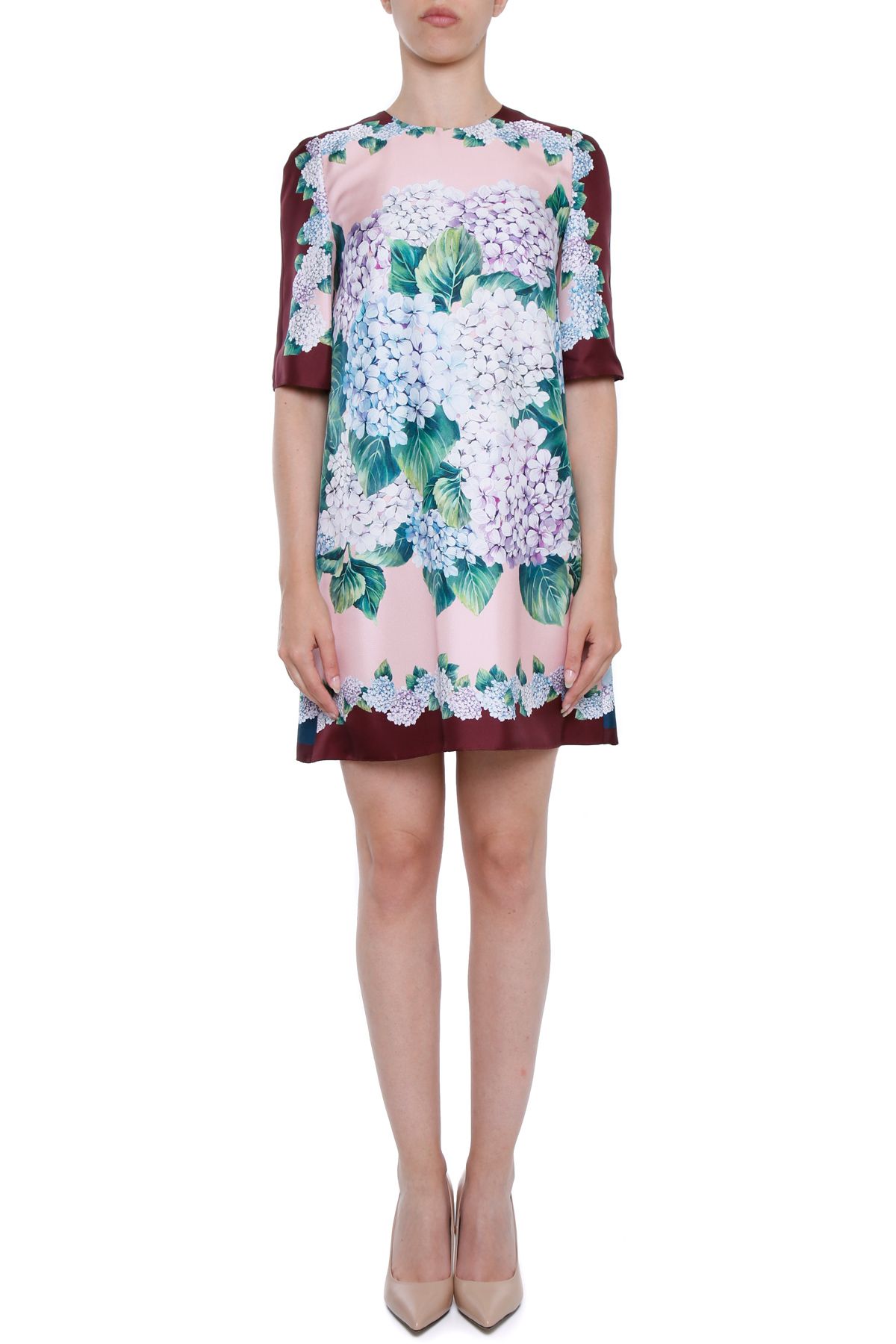 Dolce & Gabbana - Hydrangea Print Silk Dress - MIX ORTENSIA|Rosa, Women ...