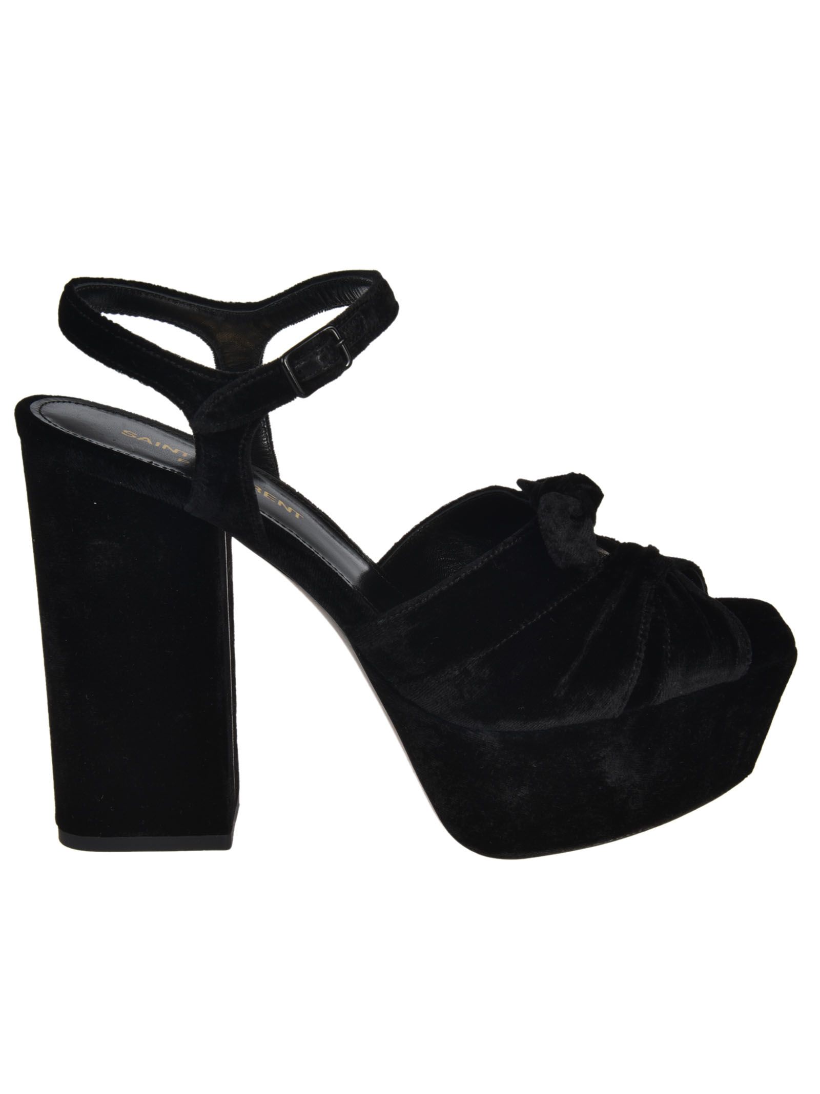 SAINT LAURENT Farrah Velvet Platform Sandals in Black | ModeSens