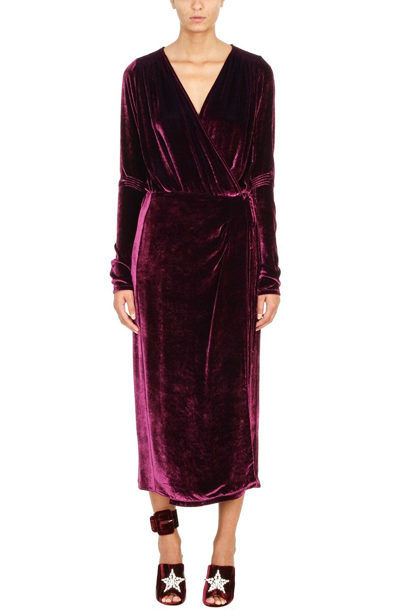 ATTICO Draped Velvet Maxi Dress With Silk in Purple | ModeSens