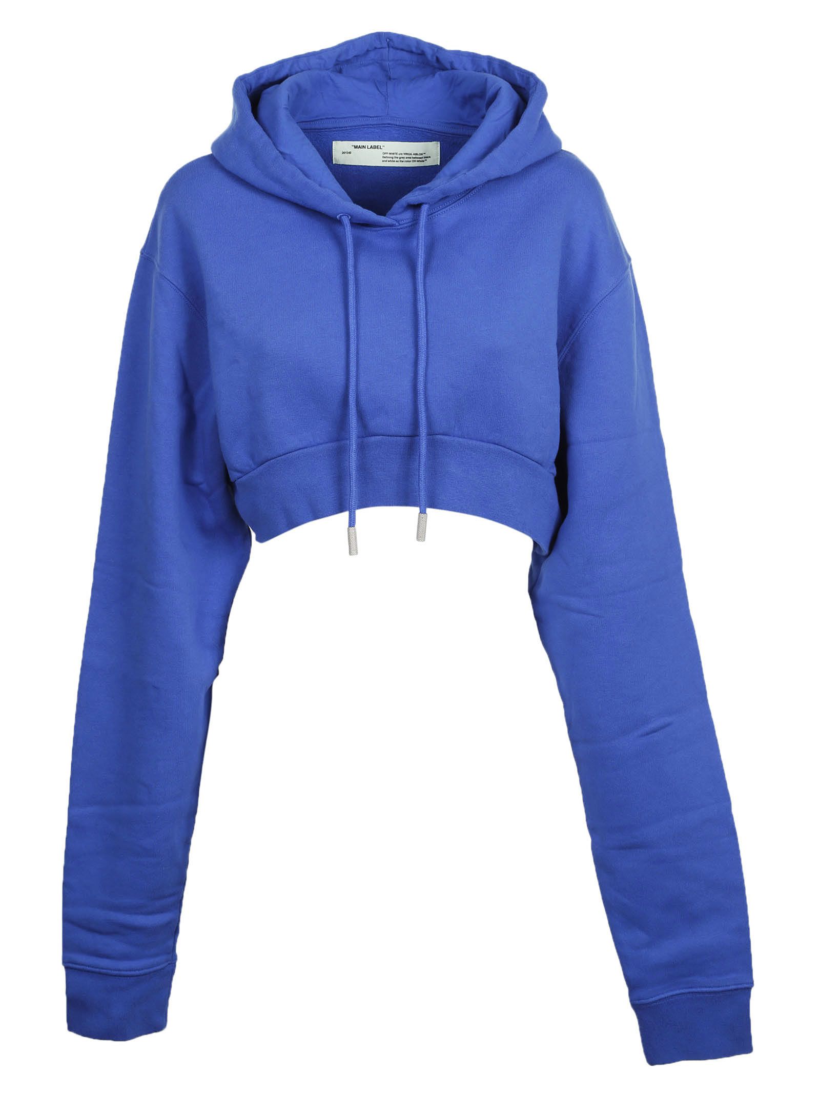 Off-White Simple Crop Blue Hoodie Sweatshirt | ModeSens