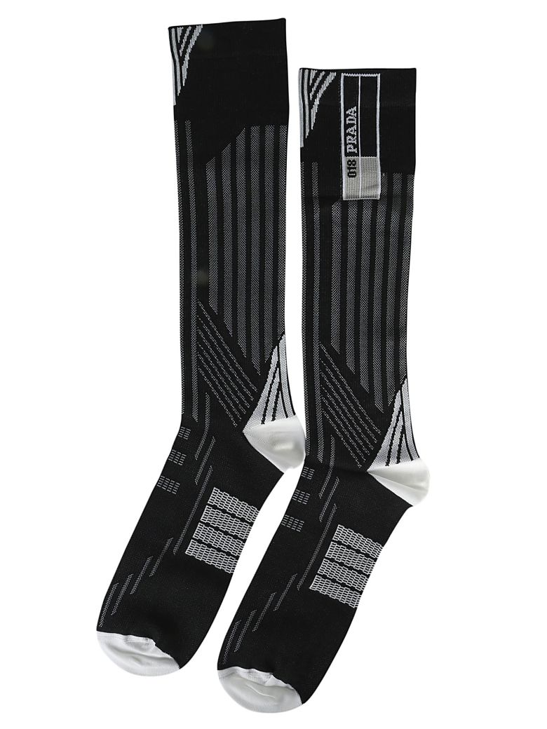 prada striped geometric-jacquard socks in black