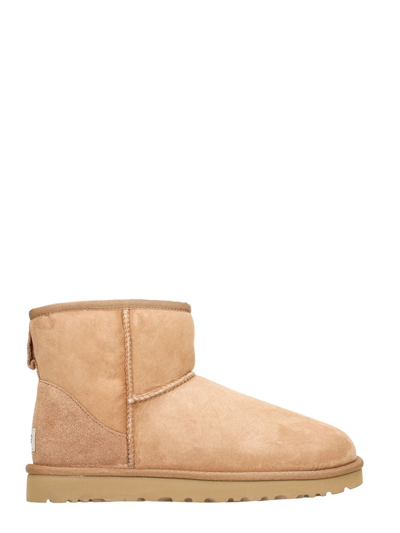 UGG MINI CLASSIC BOW SHORT BOOTS IN BEIGE SUEDE, LEATHER COLOR | ModeSens