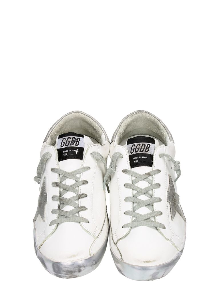GOLDEN GOOSE WHITE SILVER METAL SUPERSTAR LOW SNEAKERS, SPARKLE WHITE ...