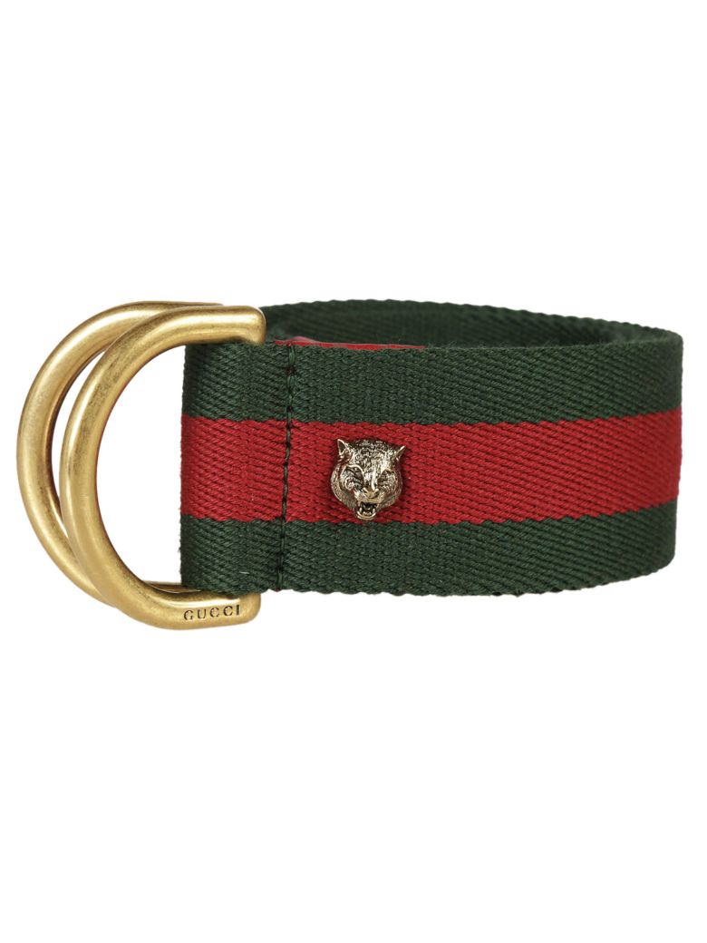 Gucci D Ring Web Belt - Green/Red - 6626099 | italist