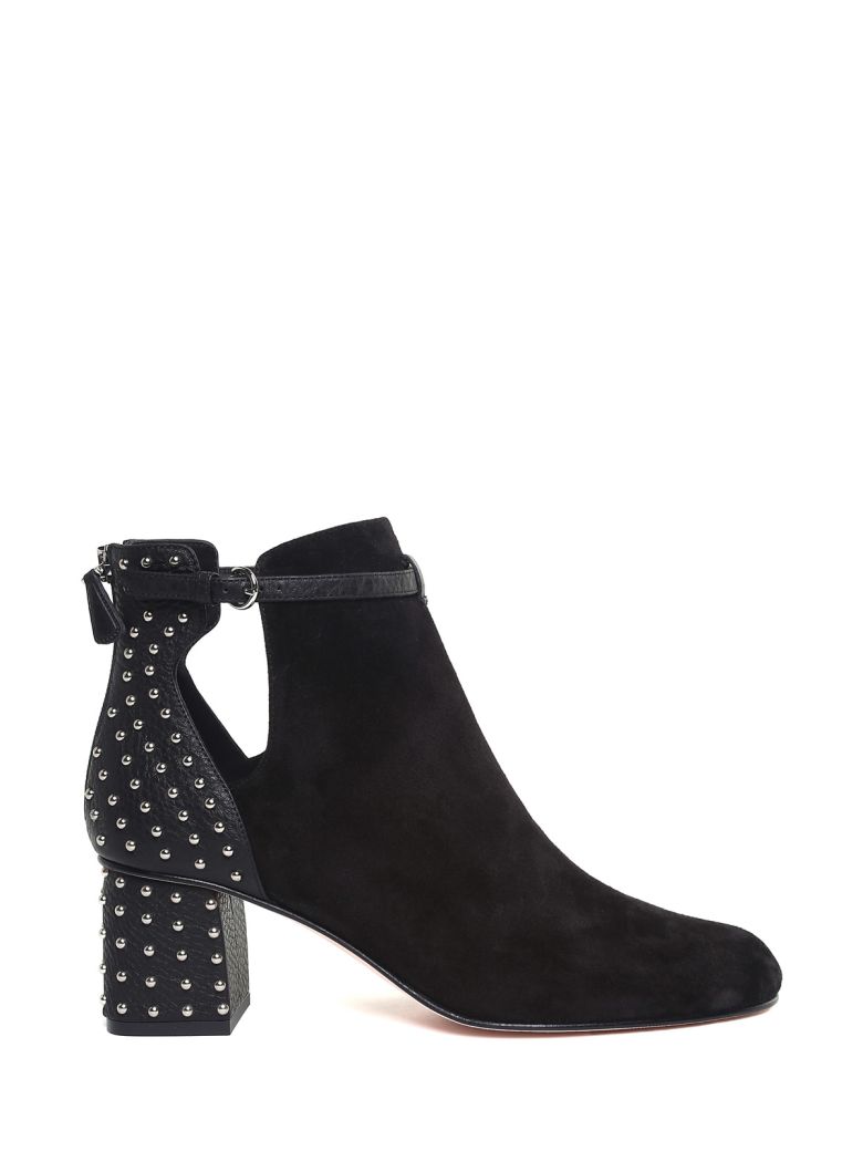 RED VALENTINO STUDDED LEATHER AND SUEDE BOOTIES,10624260