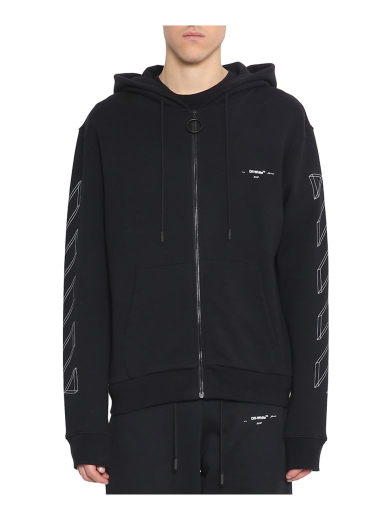 OFF-WHITE DIAG 3D ZIP-UP COTTON HOODIE,10619240