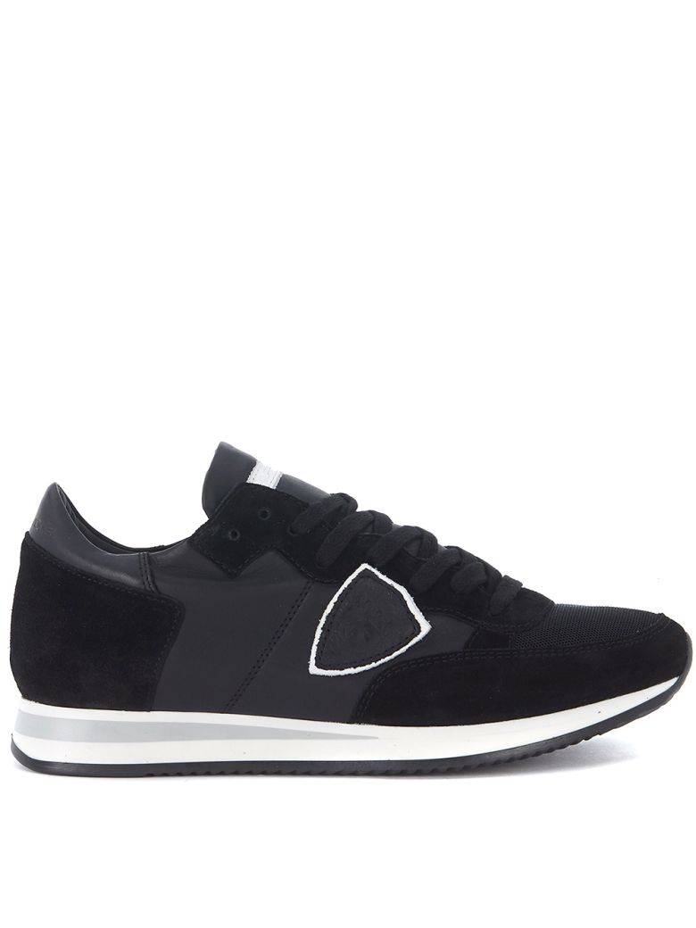 PHILIPPE MODEL TROPEZ BLACK SUEDE AND LEATHER SNEAKER,10627437