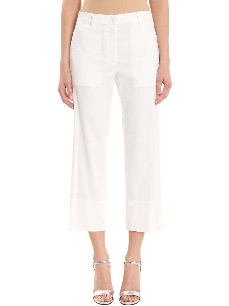 THEORY FLUID WHITE COTTON TROUSER,10598658