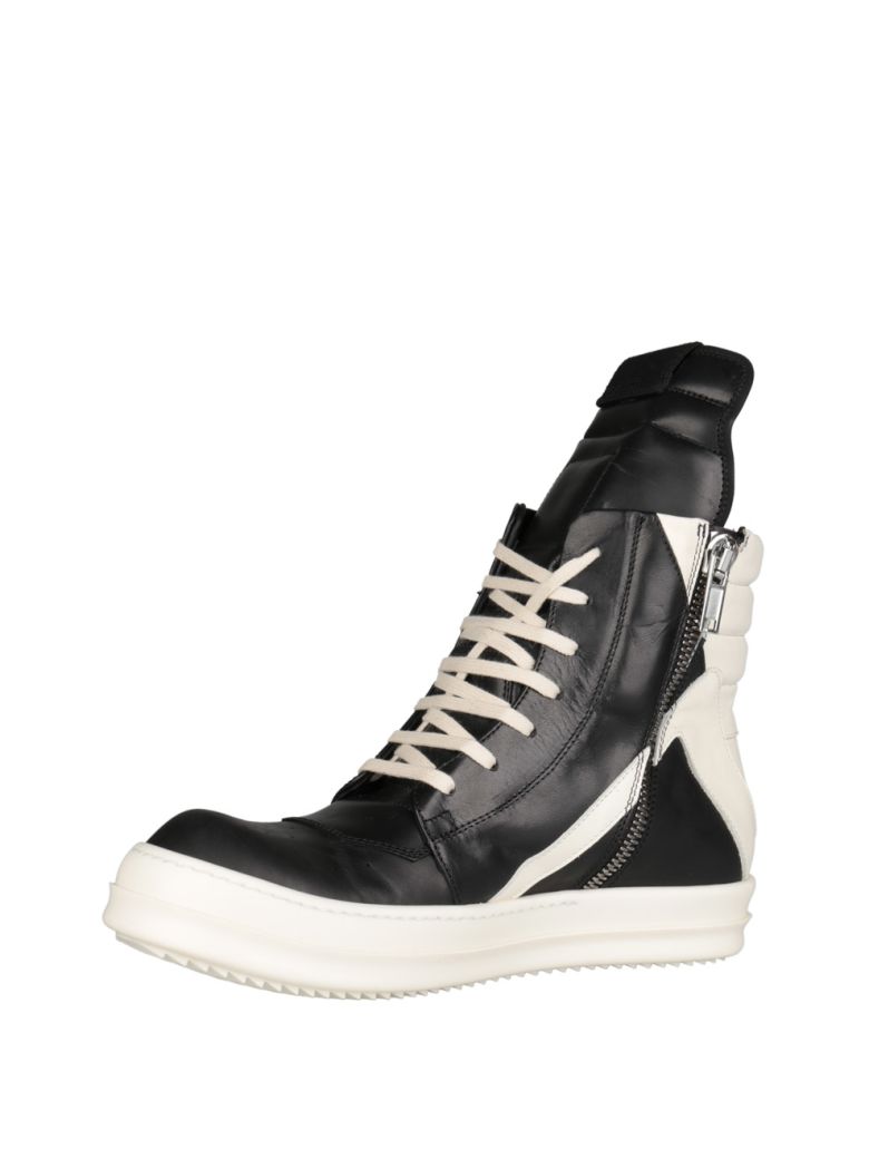 RICK OWENS 20Mm Leather High Top Sneakers, Black/White | ModeSens