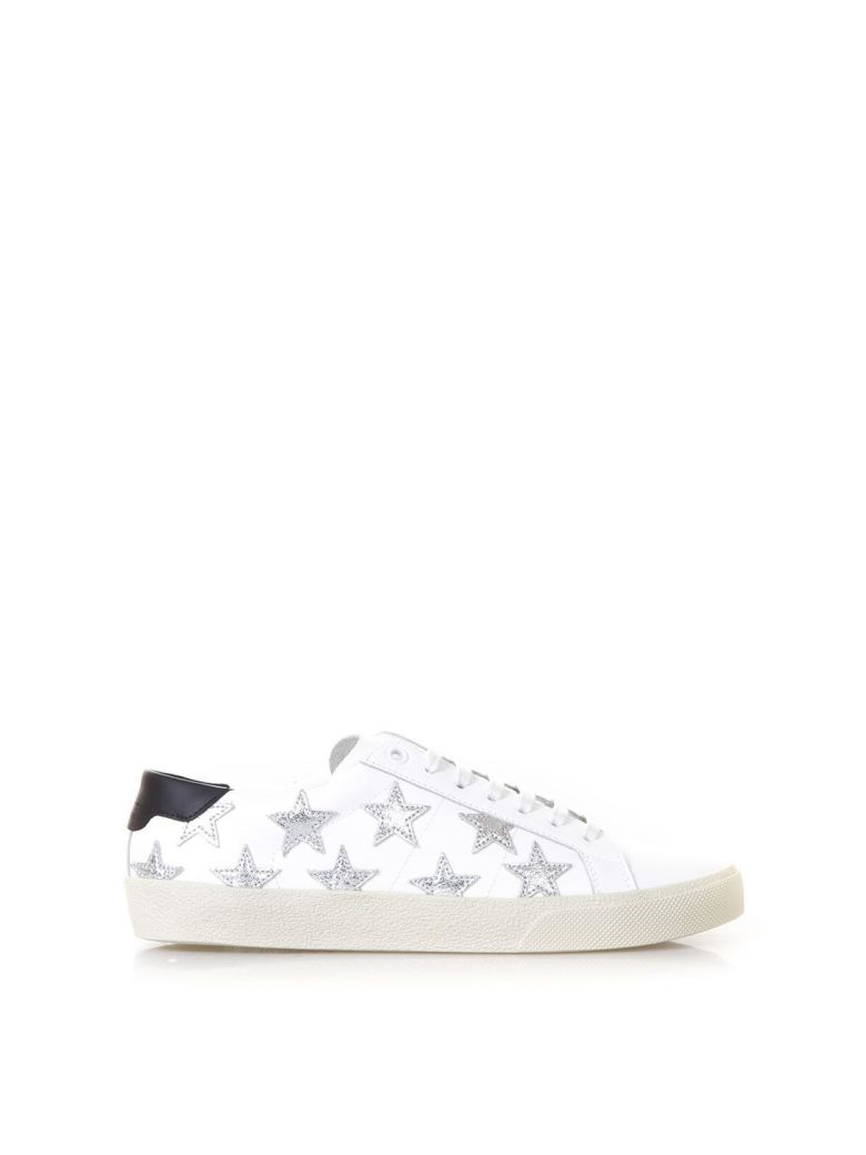 SAINT LAURENT WOLLY SOFT WHITE LEATHER SNEAKERS WITH STARS,10603700