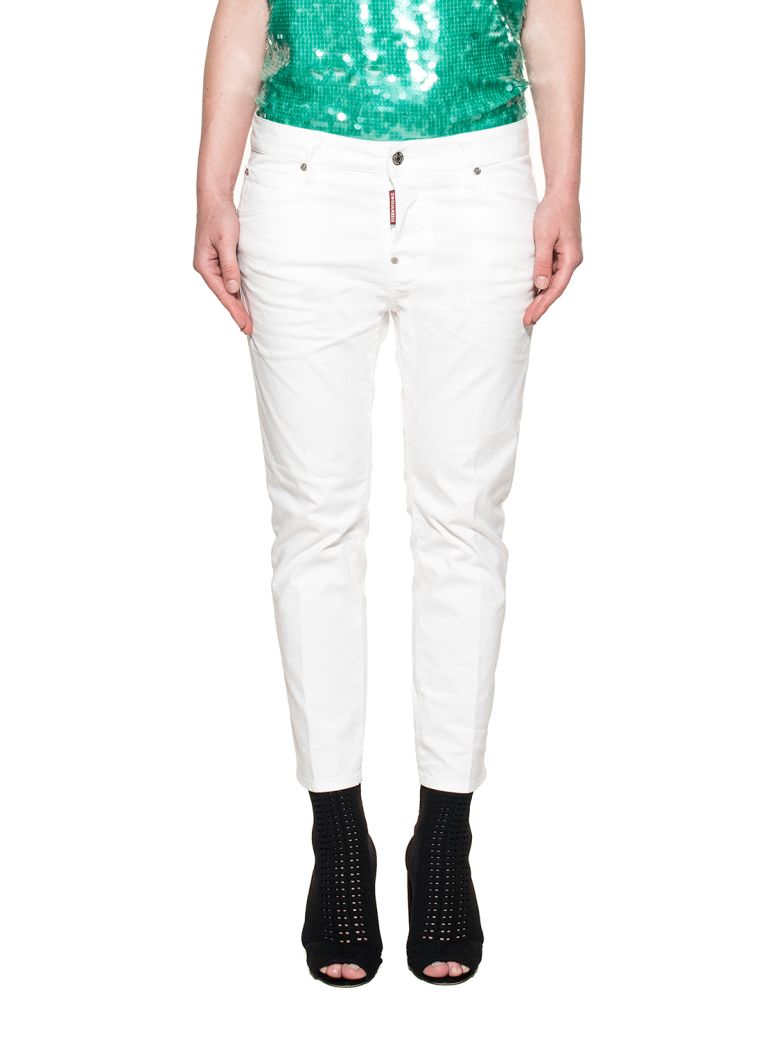 DSQUARED2 WHITE COOL GIRL DENIM CROPPED JEANS,10608005