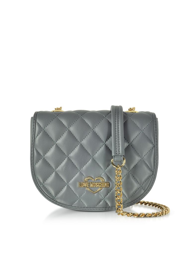 LOVE MOSCHINO GREY SUPERQUILTED ECO-LEATHER SMALL CROSSBODY BAG,10590551