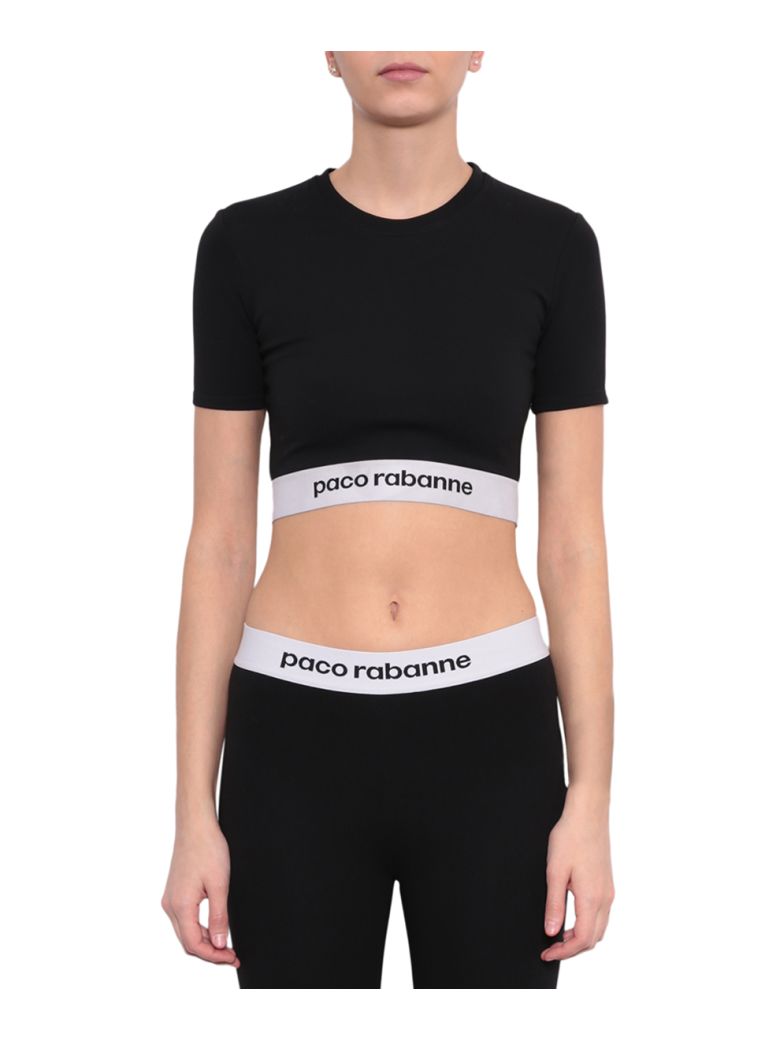 Paco Rabanne GlitterEffect Ribbed Cropped Top, Noir ModeSens