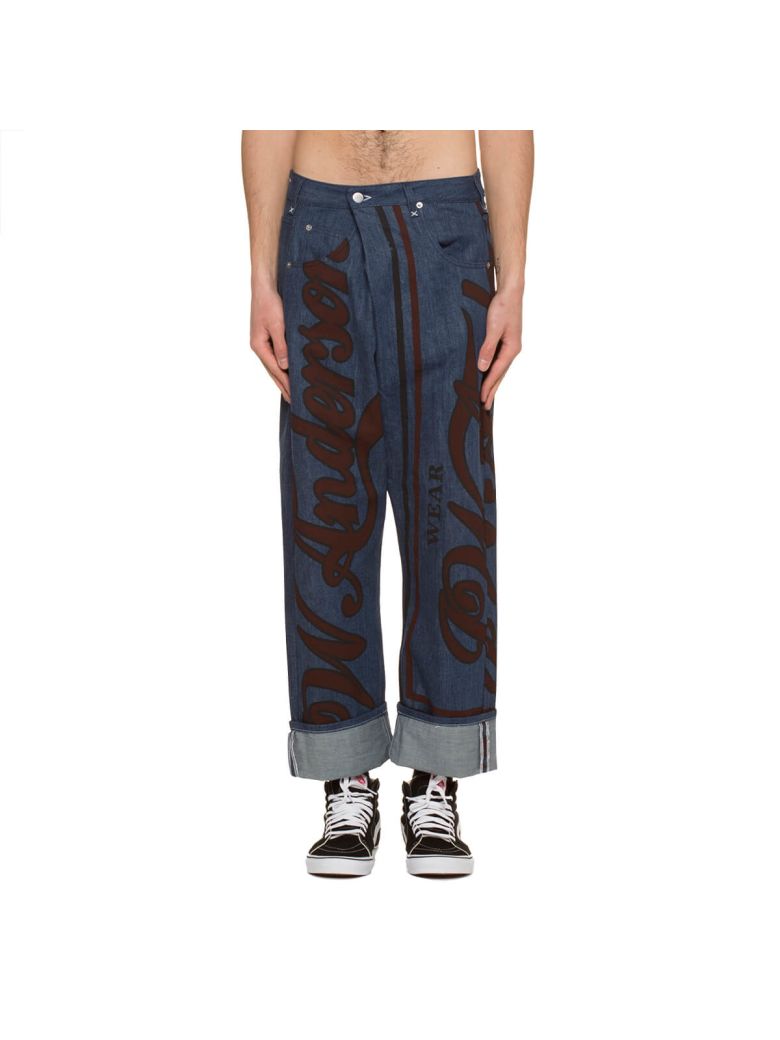 JW ANDERSON PRINTED FOLD FRONT JEANS,10604013