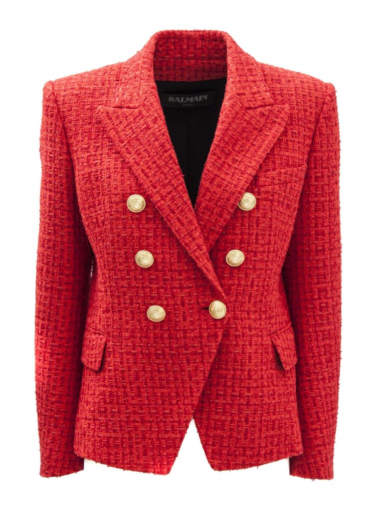 BALMAIN DOUBLE BREASTED RED JACKET.,10585983