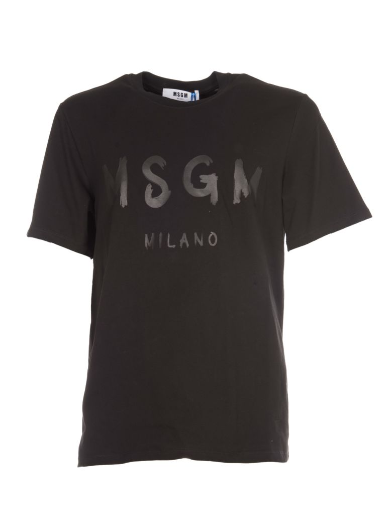 msgm vinyl logo print cotton jersey t shirt black modesens