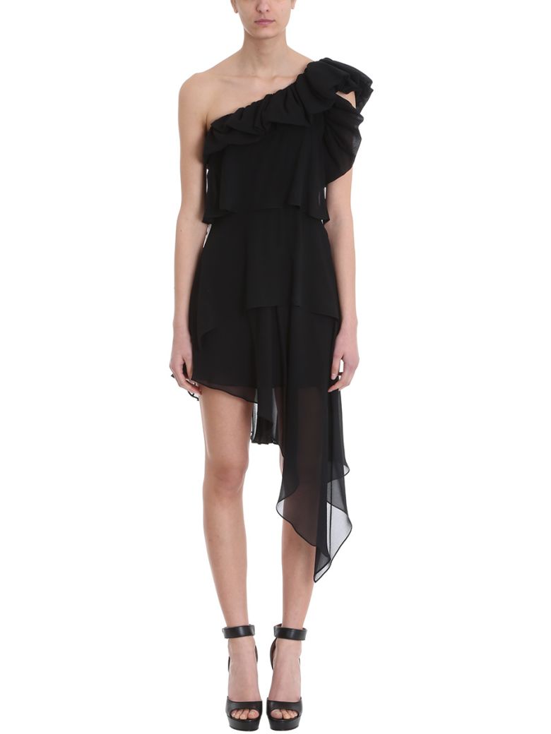 Givenchy Ruffled One-shoulder Silk-georgette Dress In Black