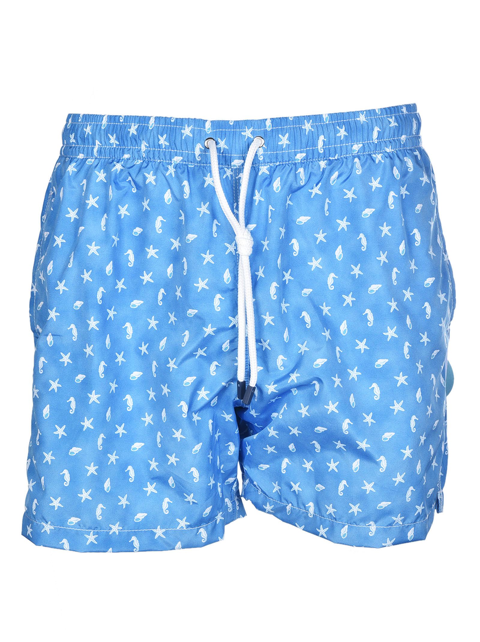 Fedeli - Fedeli Printed Swim Shorts - Blue/White, Men's Swimming Trunks ...