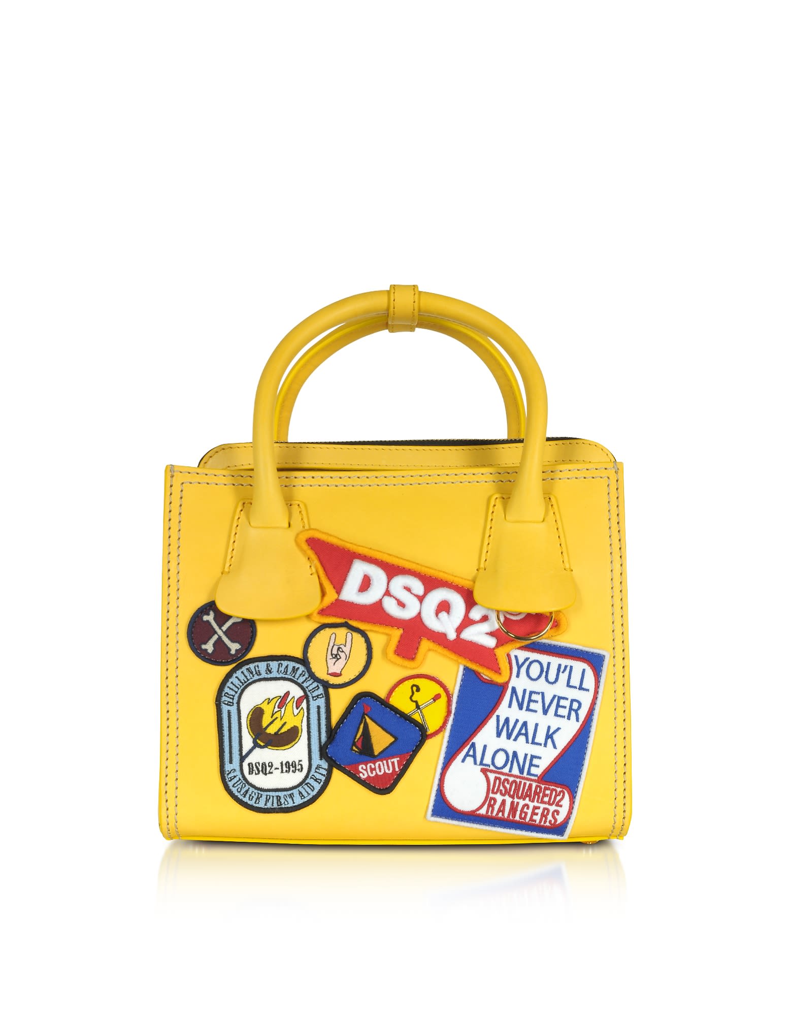 DSQUARED2 DEANA SMALL YELLOW LEATHER SATCHEL W-PATCHES,10597573