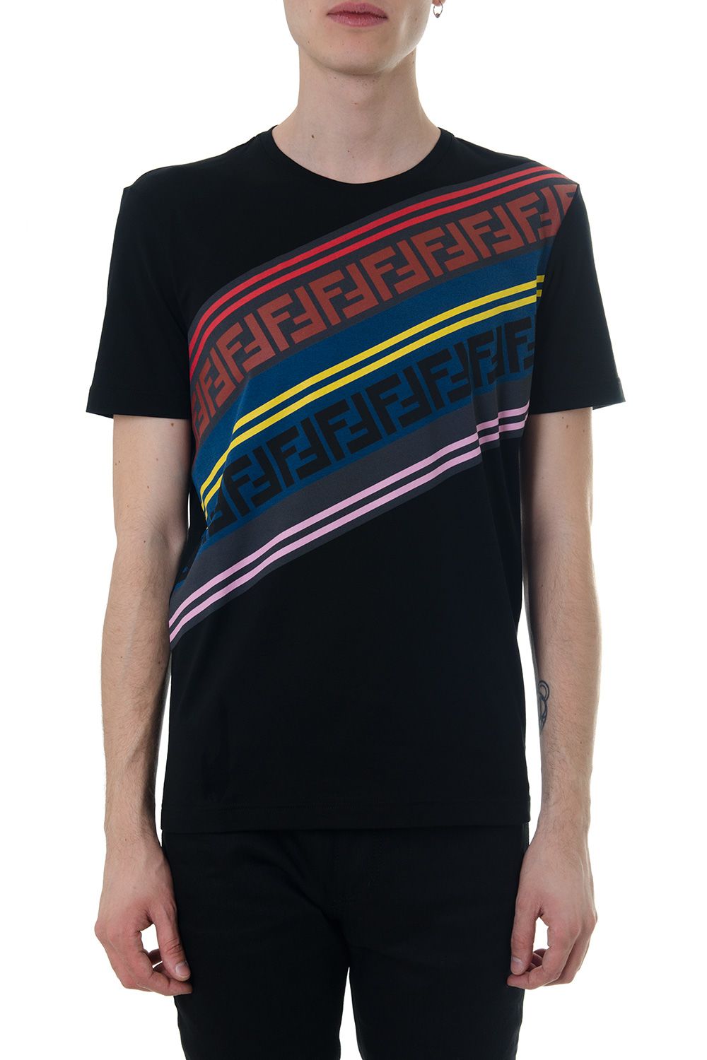 Fendi Black T-shirt With Multicoloured F Pattern - Black - 10665179 ...