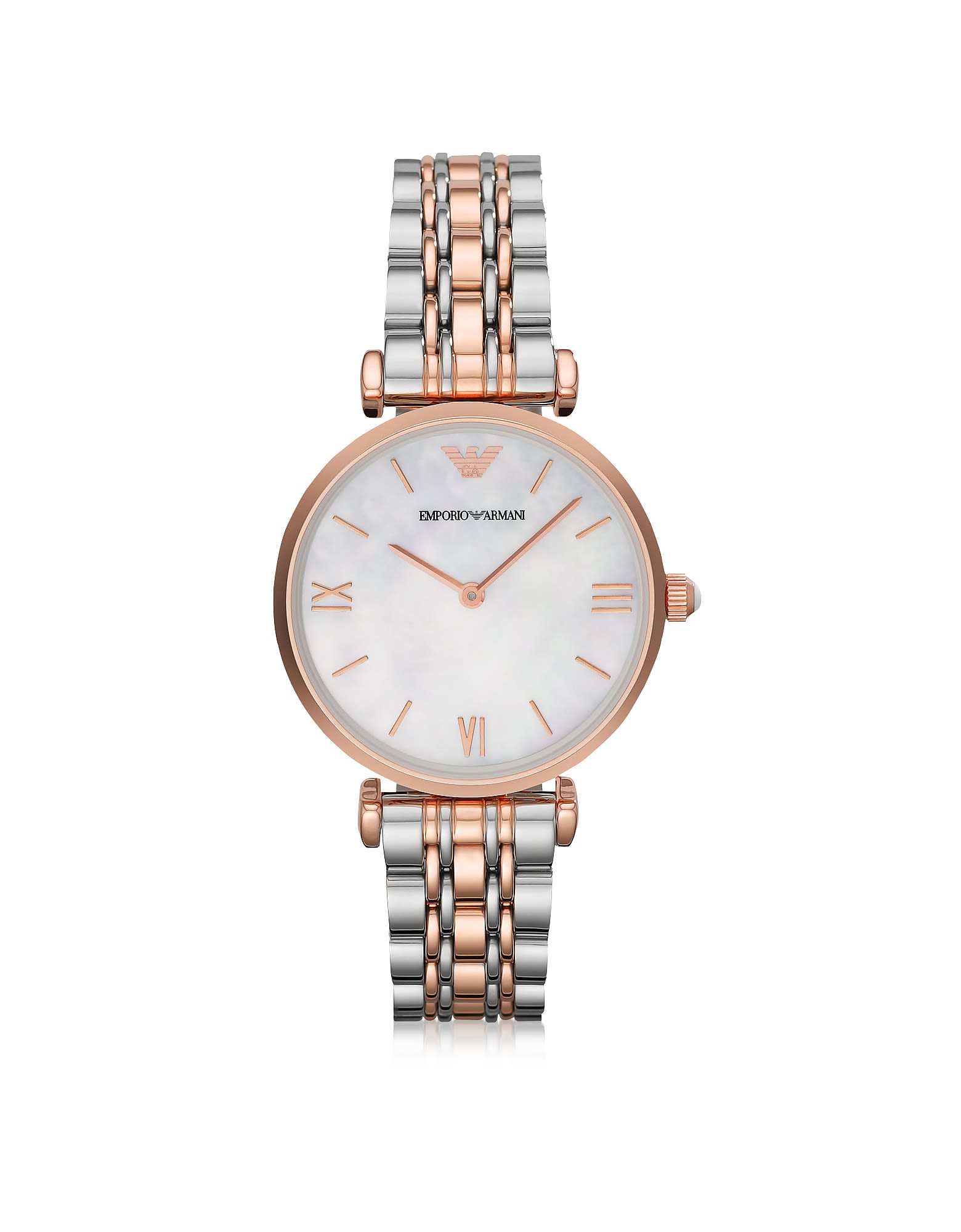 EMPORIO ARMANI WHITE MOTHER-OF-PEARL DIAL STAINLESS STEEL AND ROSE GOLD-TONE WOMENS WATCH,10589619