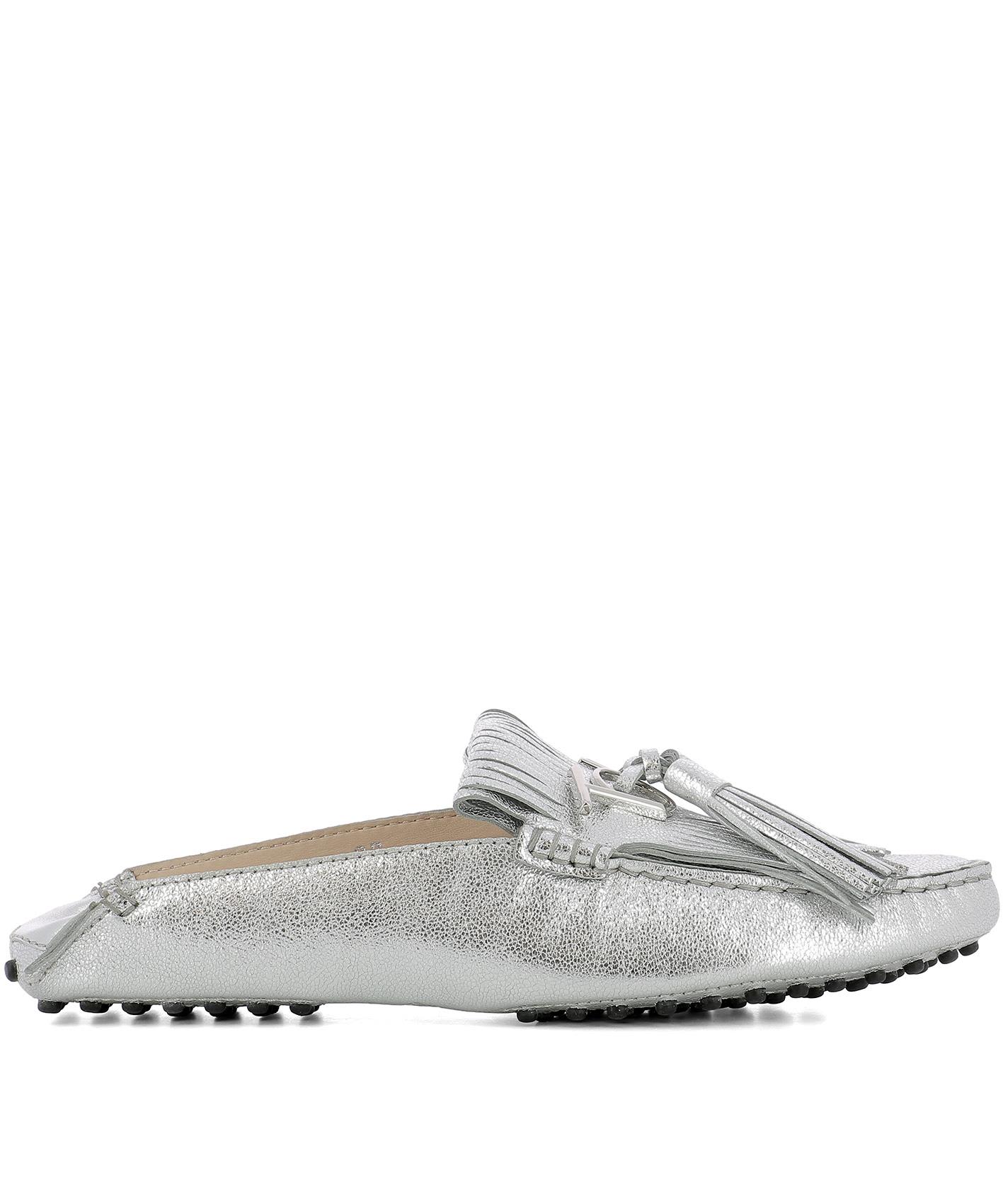 TOD'S SILVER LEATHER SLIPPERS,10606829