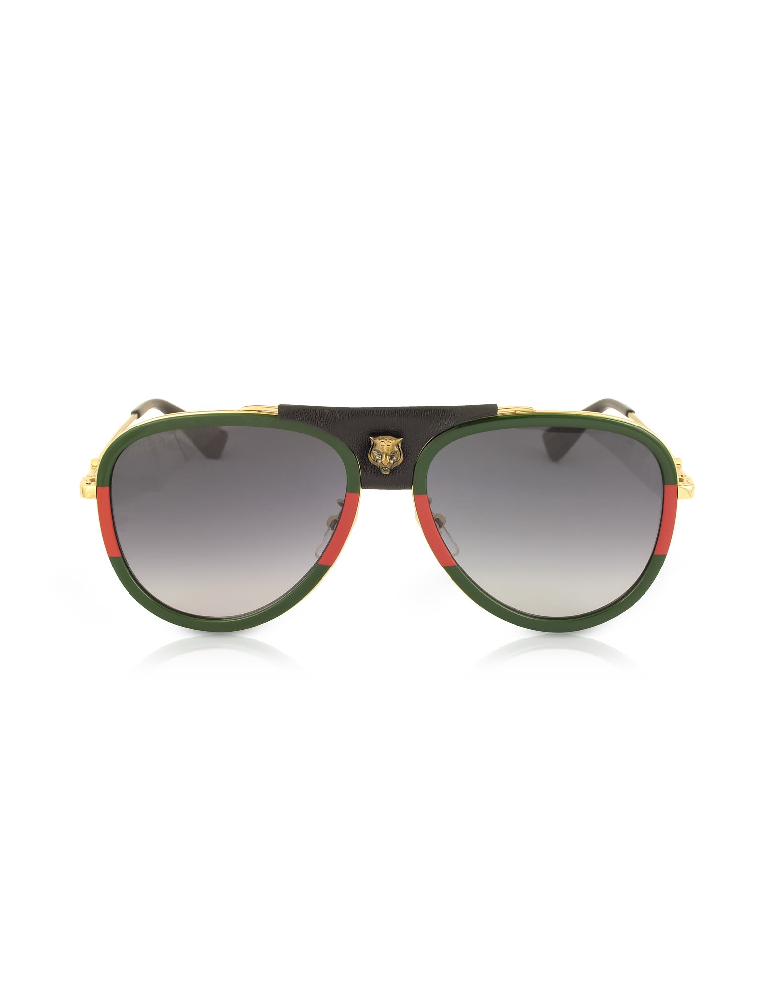 GUCCI GG0062S AVIATOR GOLD METAL AND BLACK LEATHER SUNGLASSES,10593318