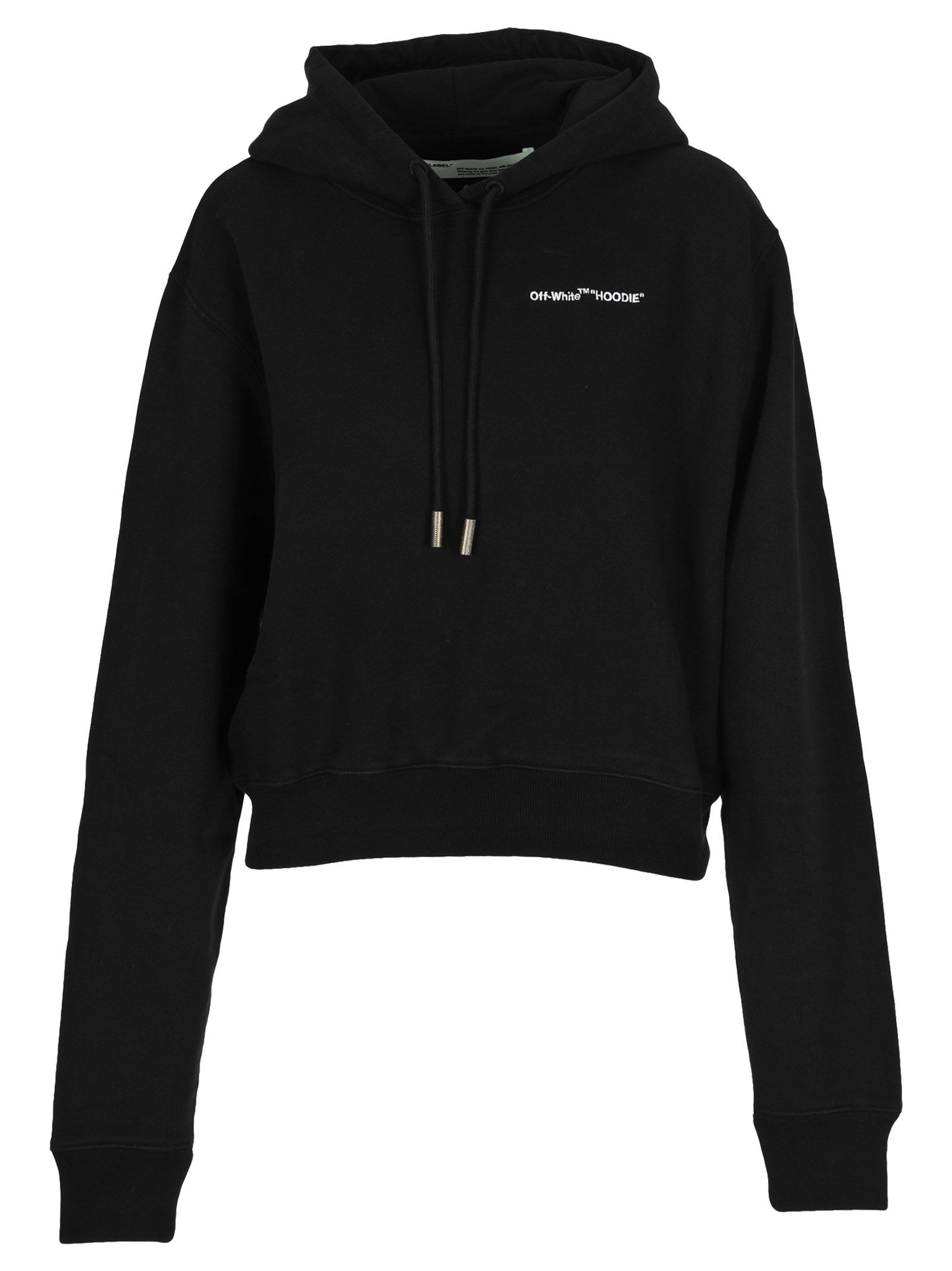 off-white logo印花全棉连帽衫 - 黑色