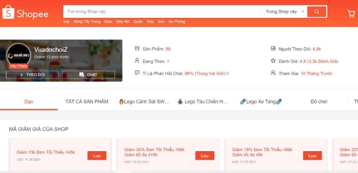 List các cửa hàng bán đồ chơi Lego được yêu thích trên shopee