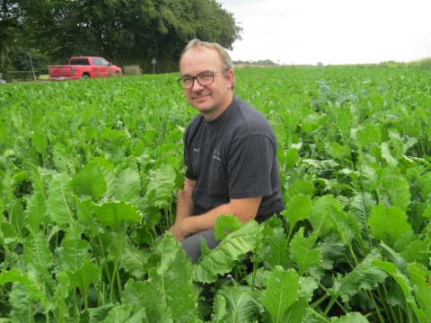 Poul Erik Clausen from Nr. Vium Maskinstation in sugar beet field with Kverneland Onyx 3064 cultivator