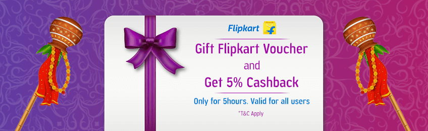 For 950/-(5% Off) Get 5% cashback on Flipkart Gift Voucher (Starts 28th March at 12 PM) at Zingoy