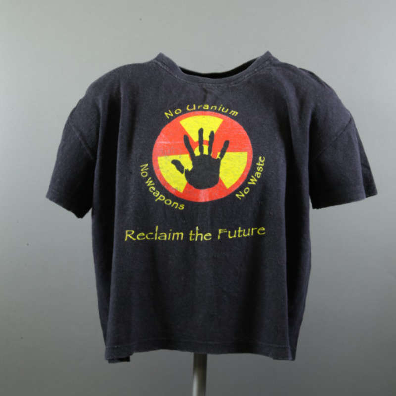 Anne Picot’s 'No Uranium, No Weapons, No Waste, Reclaim the Future' t-shirt