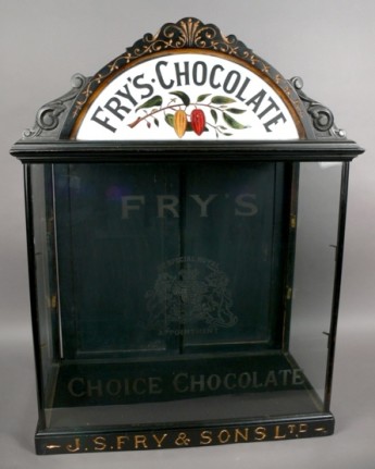 Shop display cabinet associated with chocolate producers J S Fry & Sons and dating from c. 1910. Museum of Australian Democracy collection.