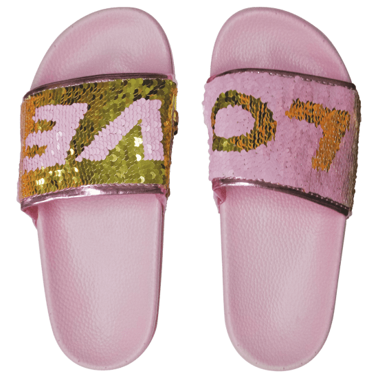 gold sequin slides