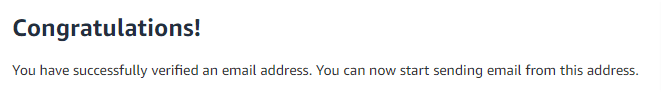 AWS SES email verification successful