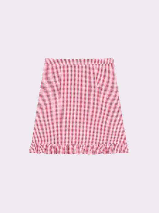 Red & White Gingham Frill Mini Skirt