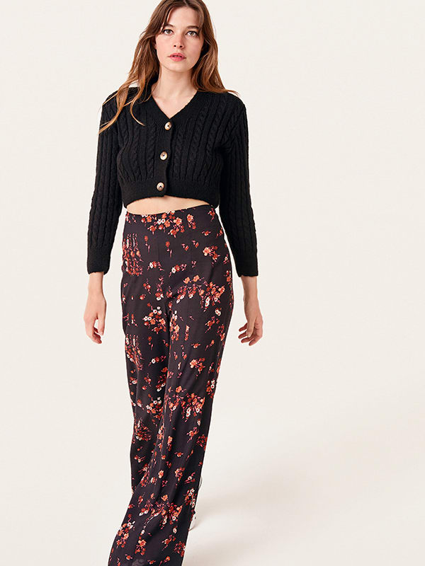 Black and Pink Floral Lottie Palazzo Trouser